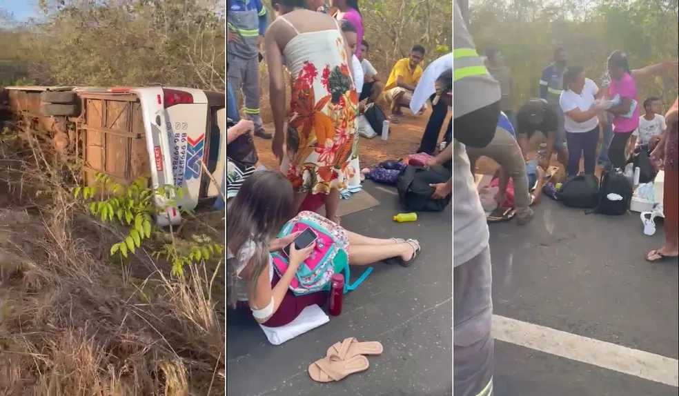 Ônibus levando pacientes de hemodiálise colide com carreta e tomba na BR-343