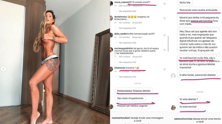 Ex-BBB fica só de calcinha para rebater críticas por magreza 