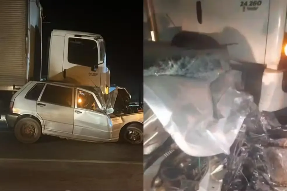 Homem morre ao invadir contramão e bater carro contra caminhão na BR-343