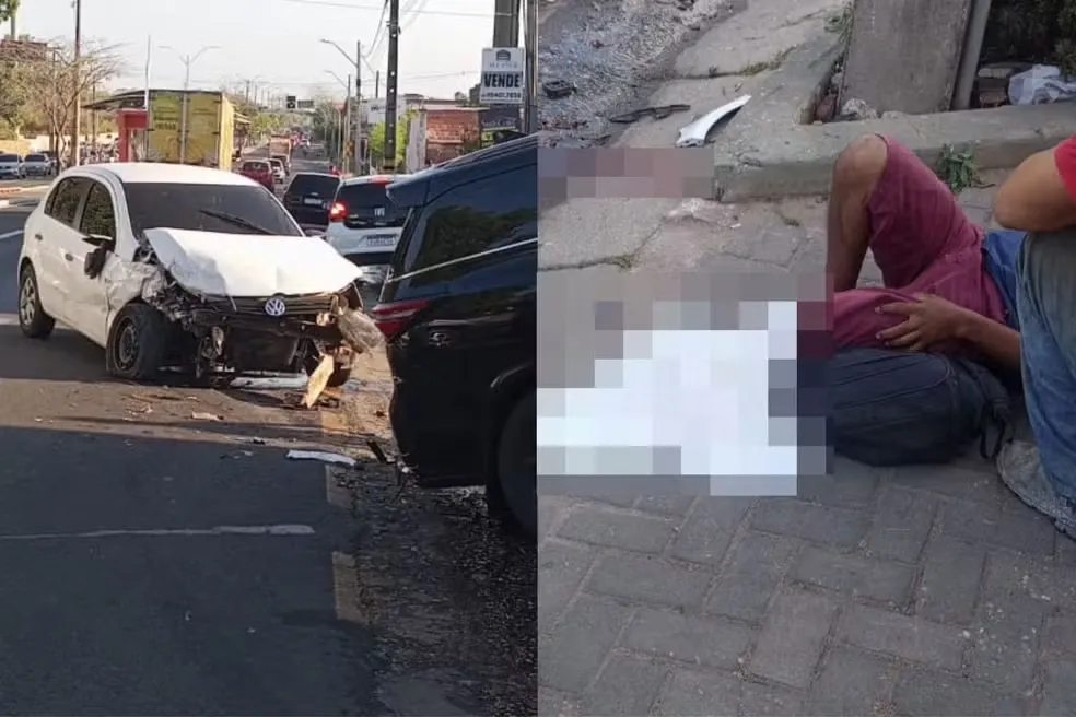Motorista passa mal ao volante, esmaga pé de ciclista e bate contra dois carros em Teresina — Foto: Reprodução