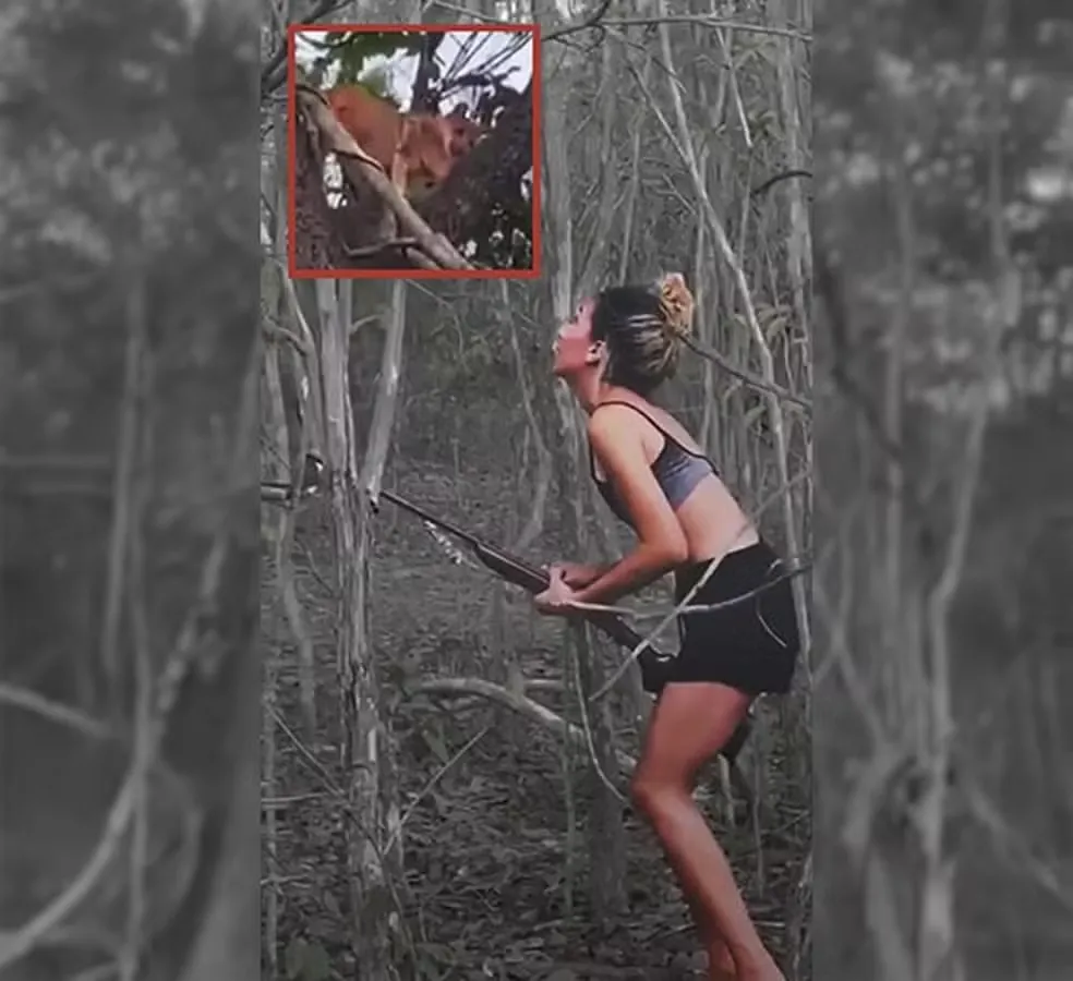 Mulher matou animal e compartilhou caçada nas redes — Foto: Reprodução