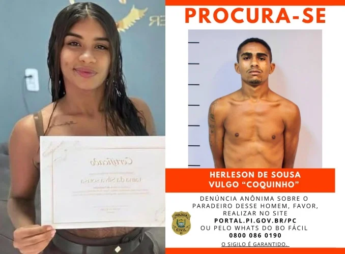 Tainá da Silva Sousa (vítima) e Herleson de Sousa (suspeito) – Foto: PC-PI