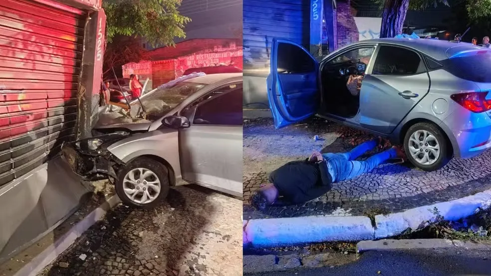 Dupla é presa após bater carro roubado durante perseguição policial em Teresina — Foto: Polícia Rodoviária Federal (PRF).