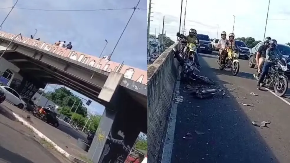 Motociclista cai de cima de viaduto em Teresina — Foto: Reprodução