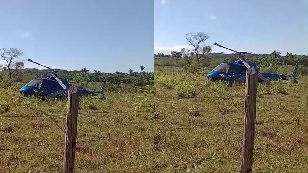 Helicóptero faz pouso forçado em quintal de residência no Centro-Norte do PI — Foto: Reprodução