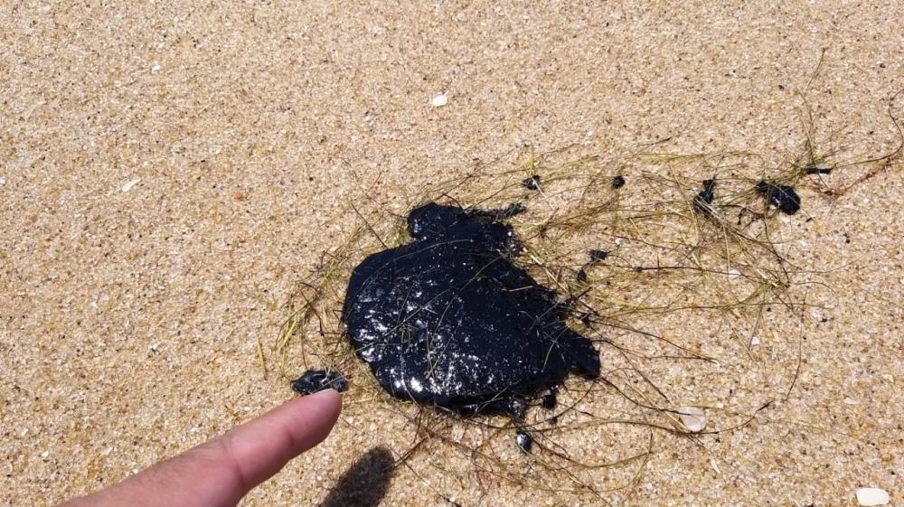 Manchas de óleo atingem praias da Pedra do Sal, Pontal e Peito de Moça