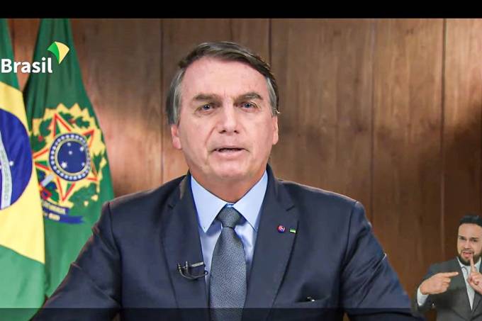 Jair Bolsonaro em discurso virtual na ONU: presidente abriu a assembleia geral (TV Brasil/Reprodução)