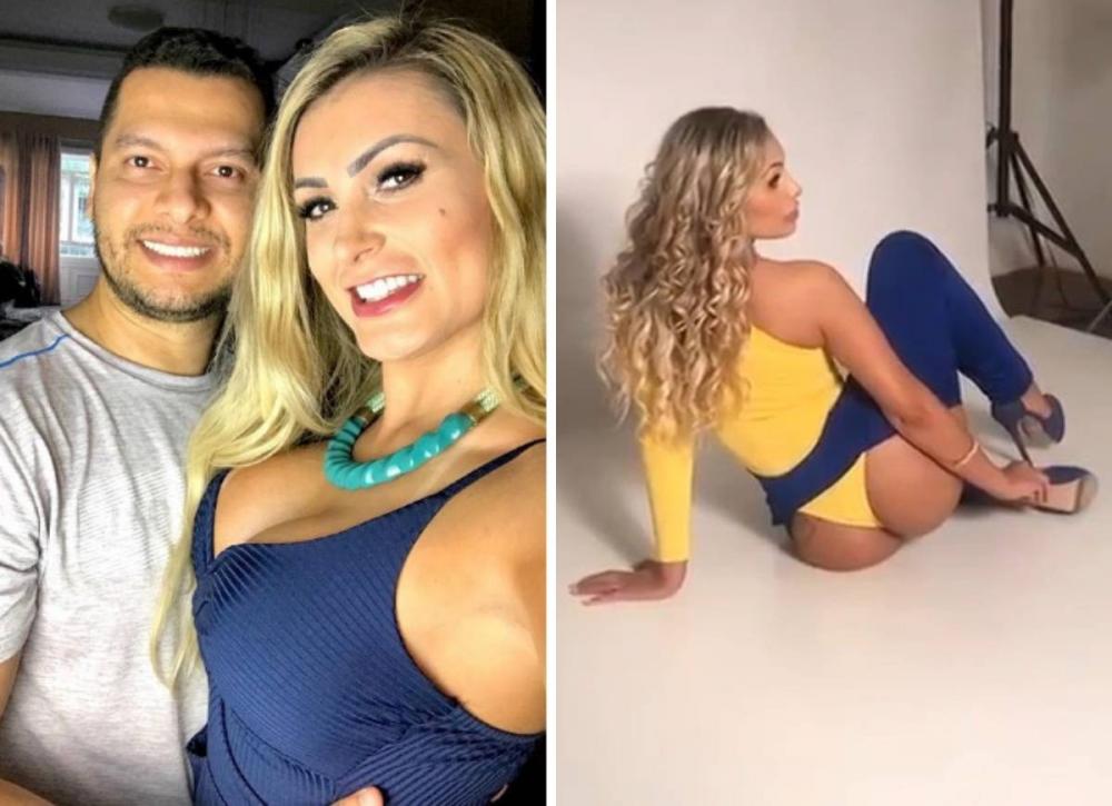 Andressa Urach e o marido, Thiago Lopes, e nos bastidores de ensaio do Miss Bumbum (Foto: Reprodução/Instagram)