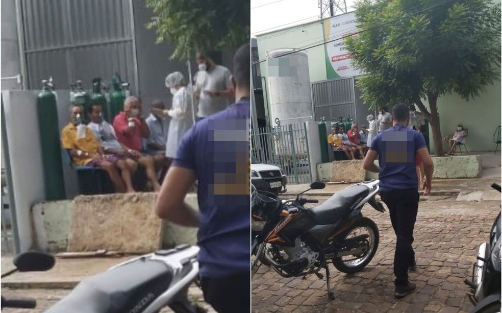 Idosos com Covid-19 tomam banho de sol em hospital do Piauí sem distanciamento — Foto: Reprodução