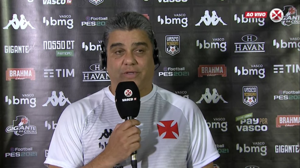 Marcelo Cabo concede coletiva após jogo do Vasco — Foto: Reprodução