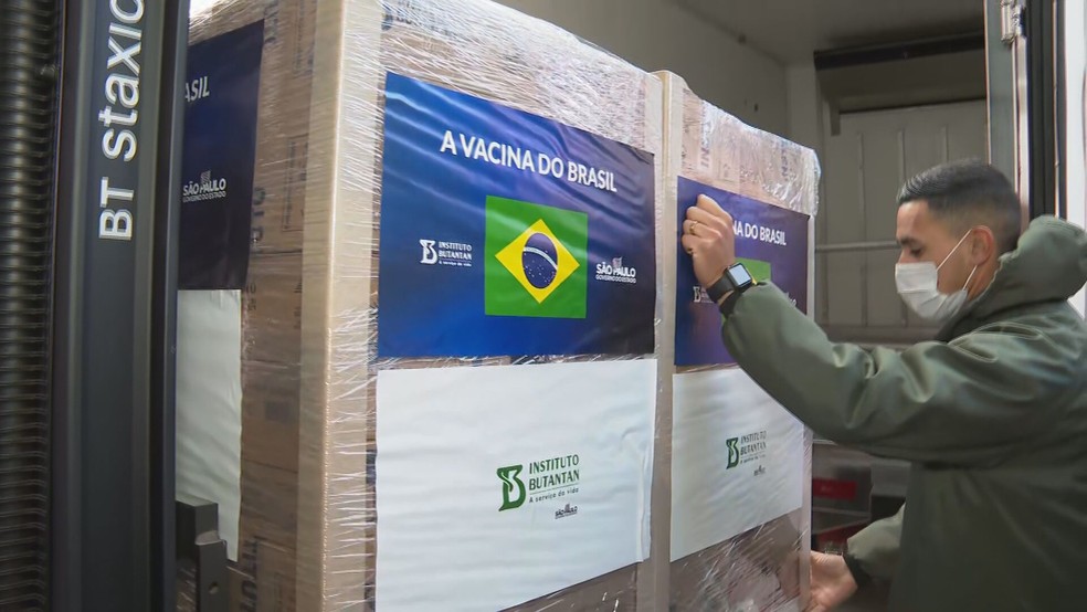 Último lote de CoronaVac é liberado para o Ministério da Saúde pelo Butantan — Foto: Reprodução/TV Globo