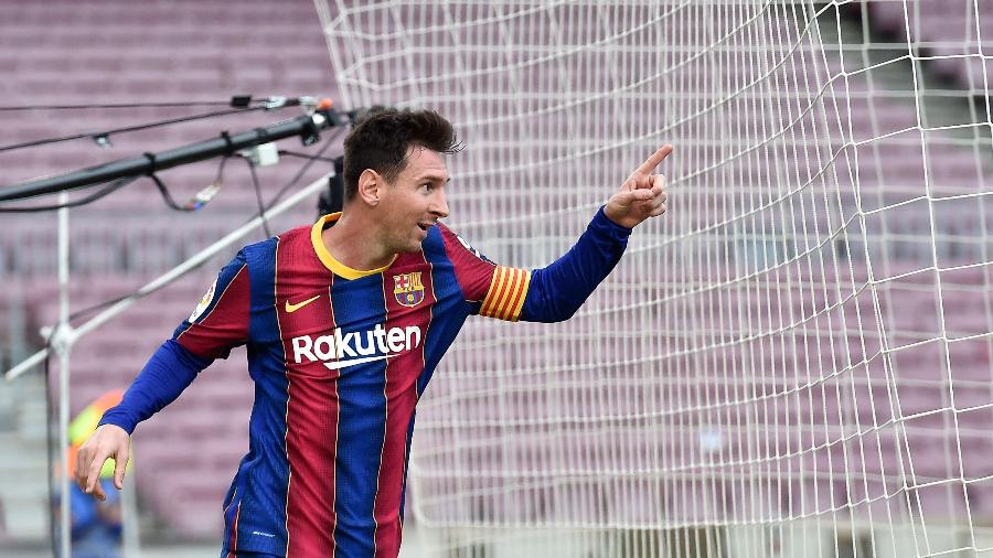 Messi comemora gol do Barcelona contra o Celta - Imagem: Pau BARRENA / AFP