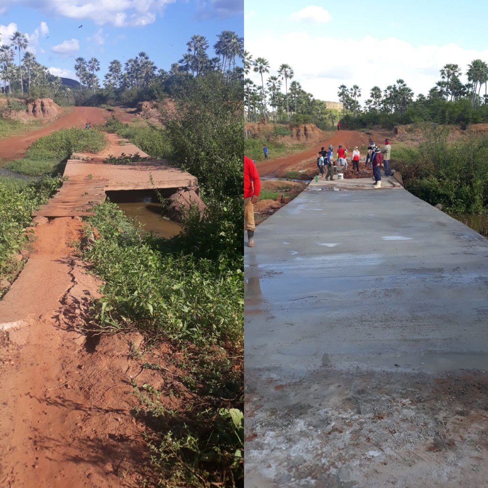 Moradores constroem ponte por conta própria para atravessar rio no Piauí — Foto: Arquivo Pessoal