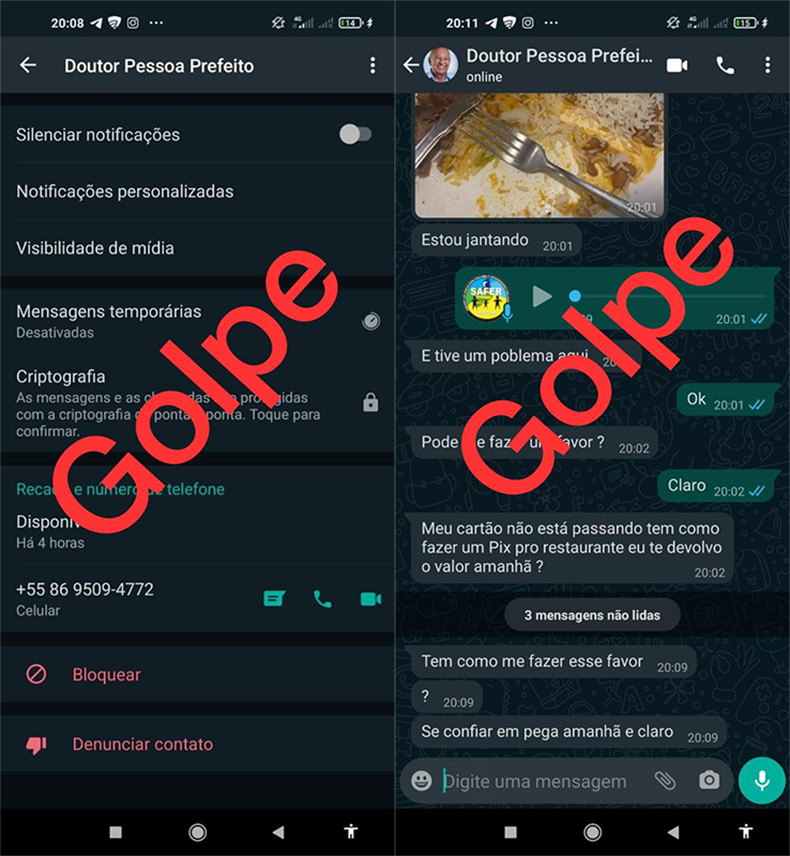 Conta usa nome de Dr. Pessoa para tentar aplicar golpe pelo WhatsApp