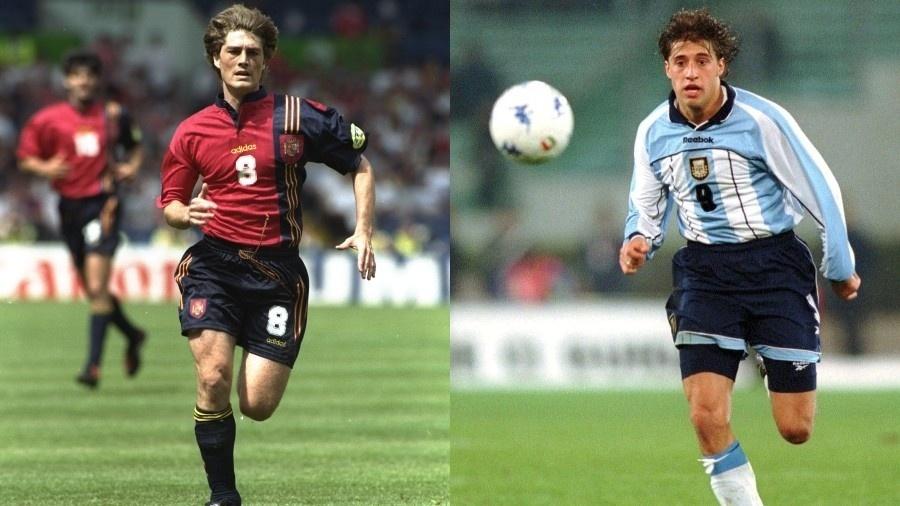 Juan Antonio Pizzi e Hernán Crespo, na época em que eram jogadores | Imagem: Ben Radford/Allsport e Martin Rose/Bongarts/Getty Images