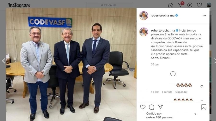 Da esq. para a dir.: o senador Roberto Rocha (PSDB-MA), o diretor da Codevasf Antônio Rosendo Neto Júnior e o diretor-presidente da Codevasf, Marcelo Andrade Moreira Pinto