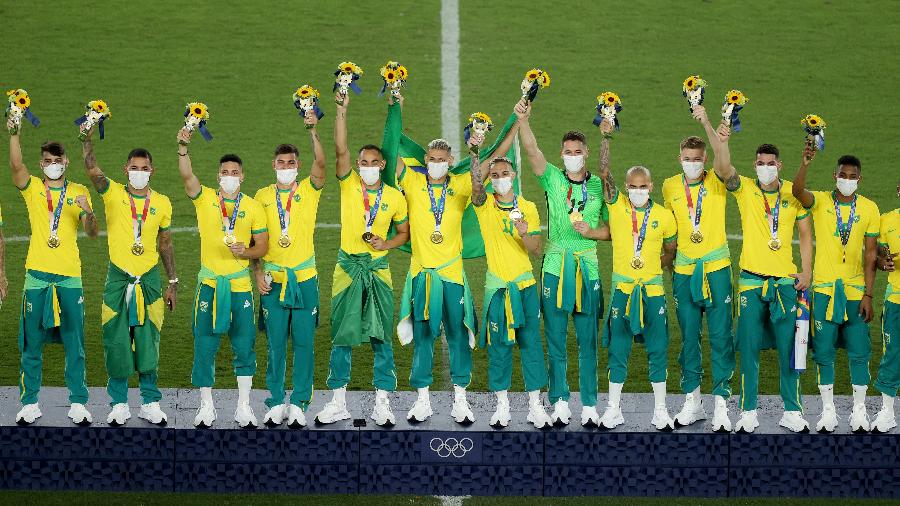 Seleção brasileira de futebol conquista o ouro na final contra a Espanha nos Jogos Olímpicos de Tóquio | Imagem: Clive Mason/Getty Images
