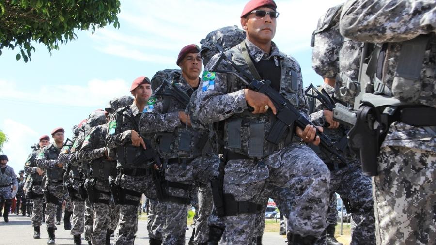 Membros da Força Nacional durante desfile de apresentação | Imagem: PAULO RIOS/Divulgação