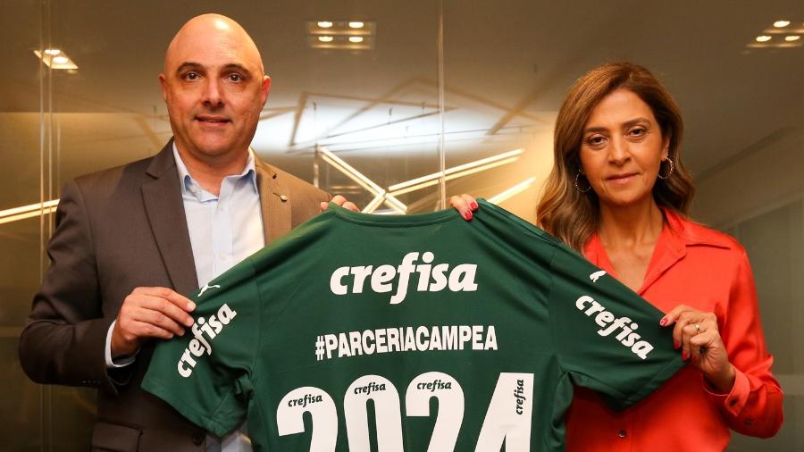 Palmeiras renova com patrocinador máster até 2024; na foto, o presidente Mauricio Galiotte e Leila Pereira | Imagem: Fabio Menotti