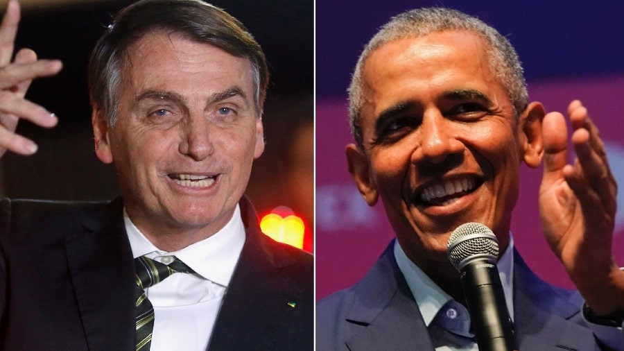 O presidente Jair Bolsonaro e o ex-presidente dos Estados Unidos Barack Obama