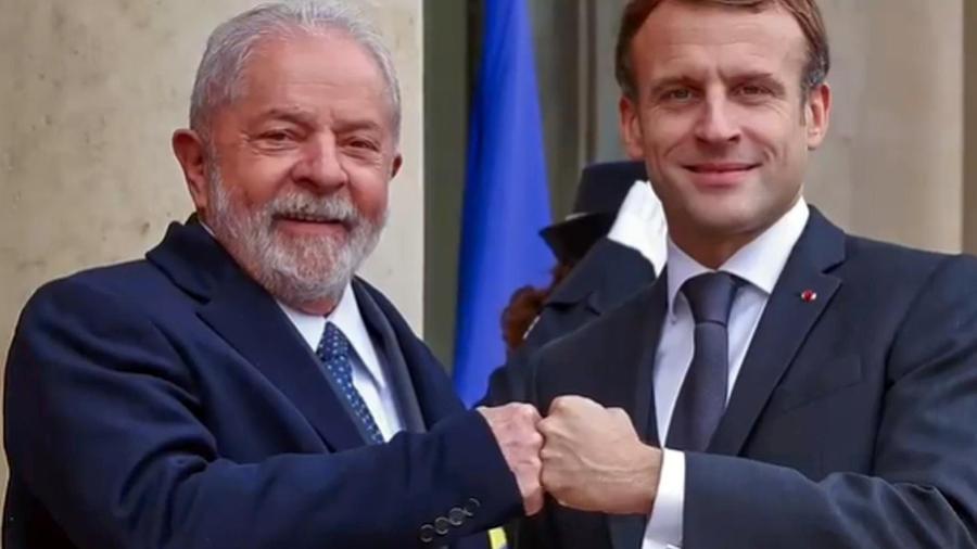 O presidente da França, Emmanuel Macron, e Lula durante encontro em Paris | Imagem: Divulgação/Ricardo Stuckert