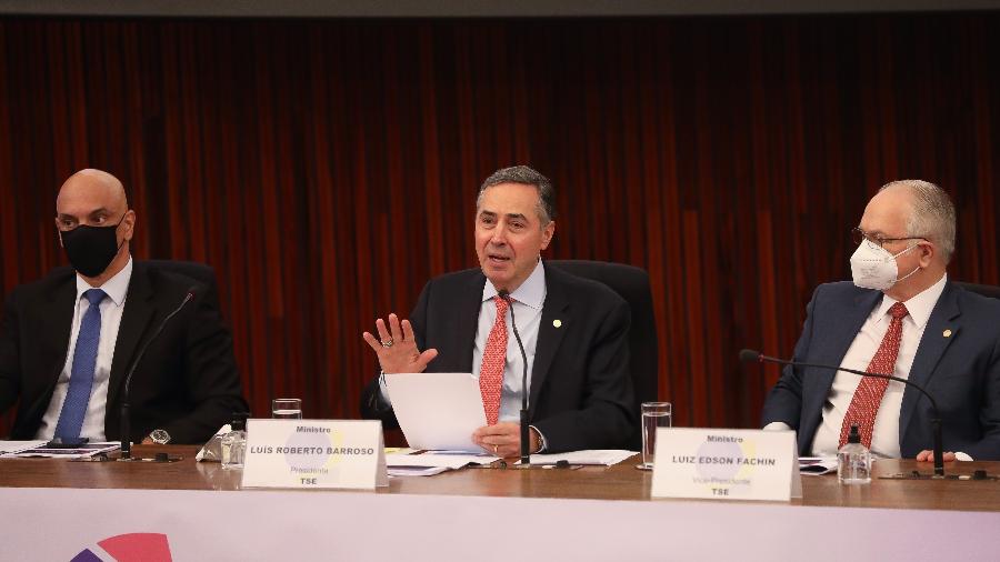 04.out.21 - Barroso, Fachin e Moraes na abertura do Ciclo de Transparência Democrática do TSE | Imagem: Divulgação/TSE