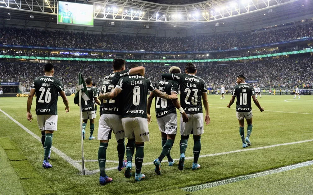 Palmeiras x Corinthians: Verdão comemora gol — Foto: Marcos Ribolli