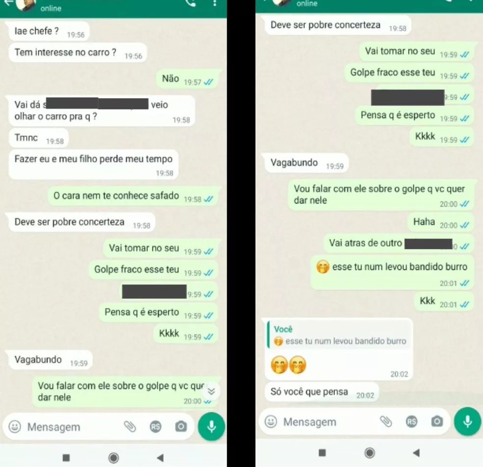 Golpista se revolta ao ser descoberto e ofende vítima: 'vagabundo, deve ser pobre'