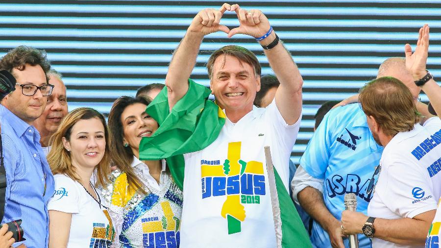 O presidente Jair Bolsonaro (PL) na Marcha para Jesus em São Paulo | Imagem: Jales Valquer/Framephoto/Framephoto/Estadão Conteúdo