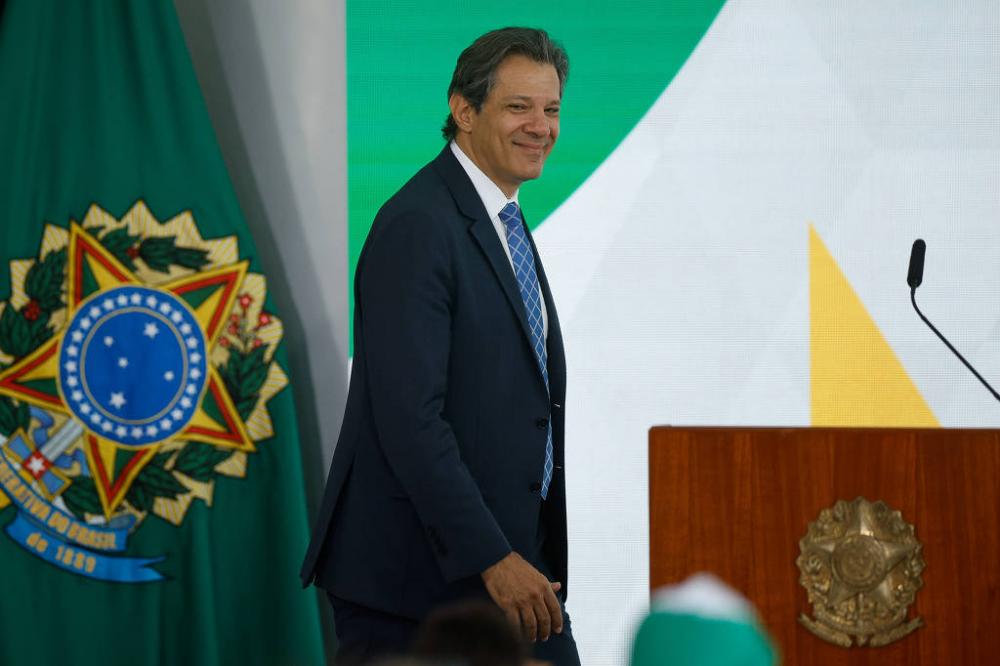 O ministro da Fazenda Fernando Haddad, durante evento de recriação do programa Pró-Catador, voltado aos catadores de materiais recicláveis, no Palácio do Planalto. - 13.fev.2023-Pedro Ladeira/Folhapress