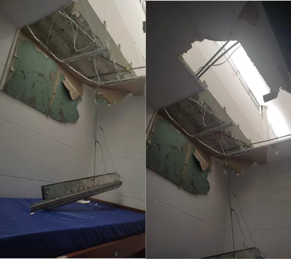 Forro do teto do Hospital de Urgência de Teresina desaba durante chuva